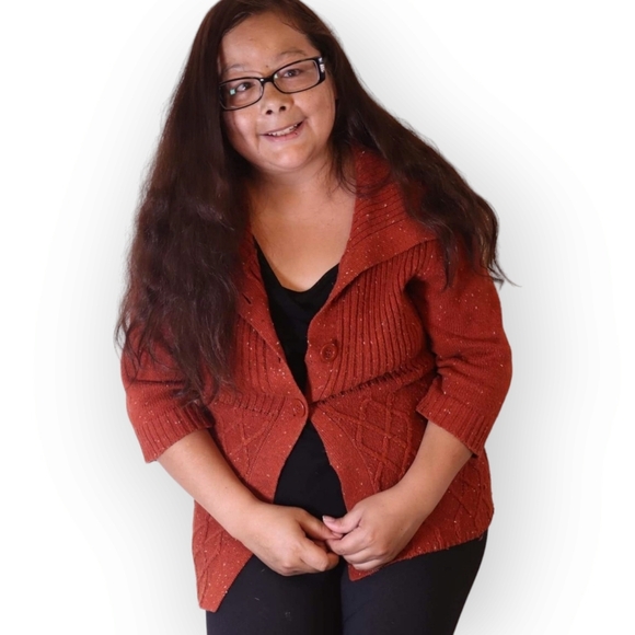 REITMANS 3 QUARTER SLEEVE BUTTON UP SWEATER - Picture 4 of 6